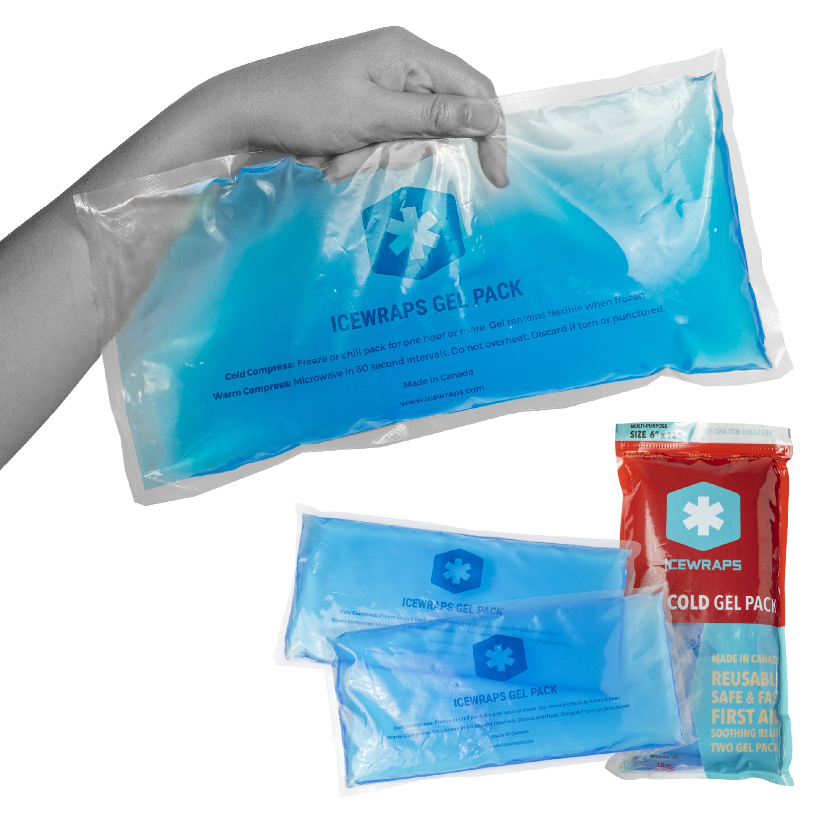 ICEWRAPS 6”x12” Reusable Gel Ice Packs - Hot Cold Compress for